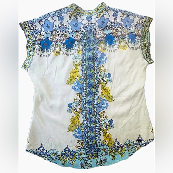 Hale Bob Cap Short Sleeve Floral half Button Shirt Top Blouse S - Picture 5 of 11